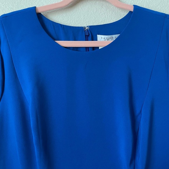 Kay Unger Bria High Low 3/4 Sleeve A-Line Midi Dress Navy Blue Plus Size 16 NEW - Picture 6 of 14